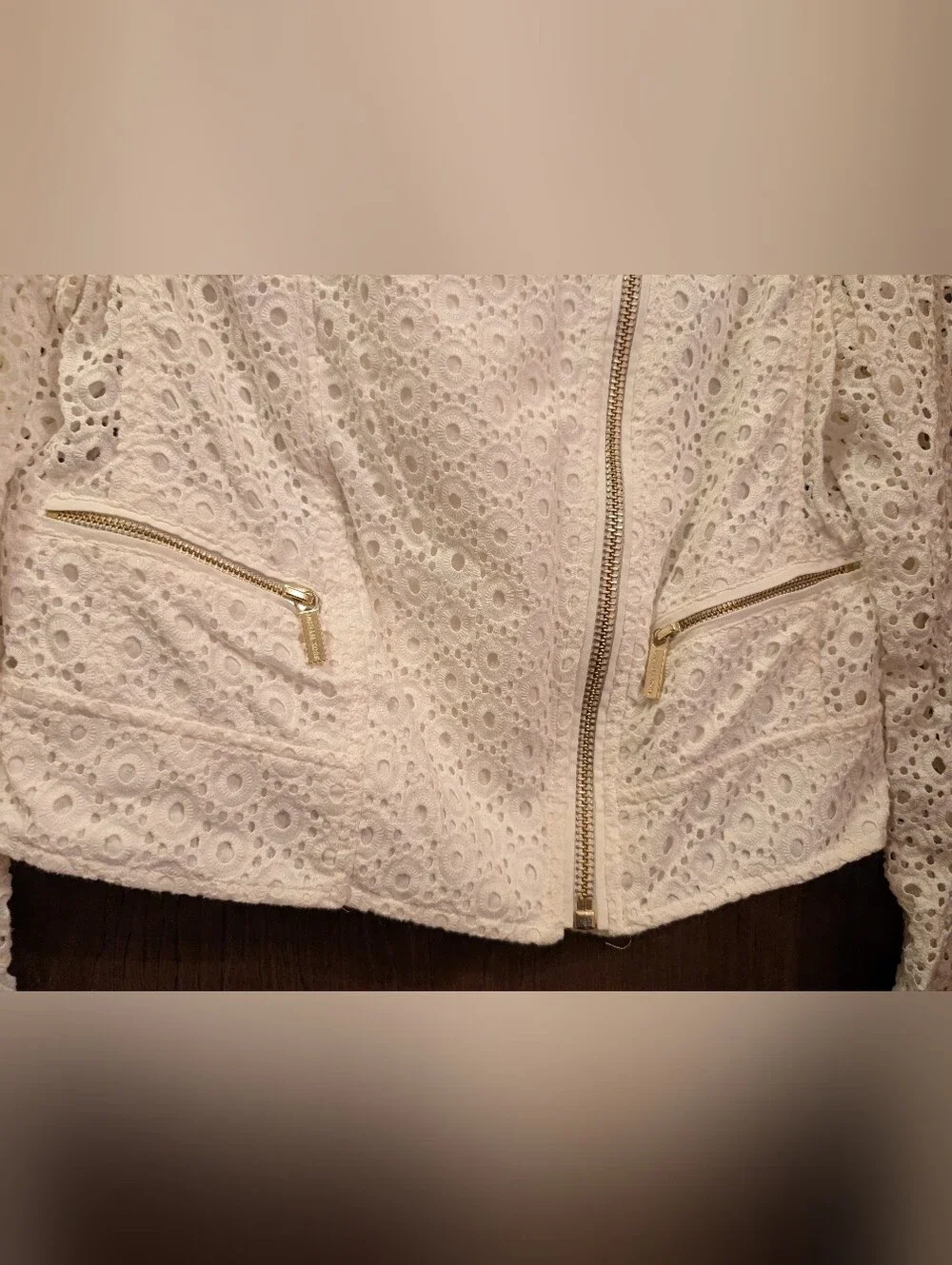 Michael Kors Sz-4 Women White Eyelet Zip Jacket